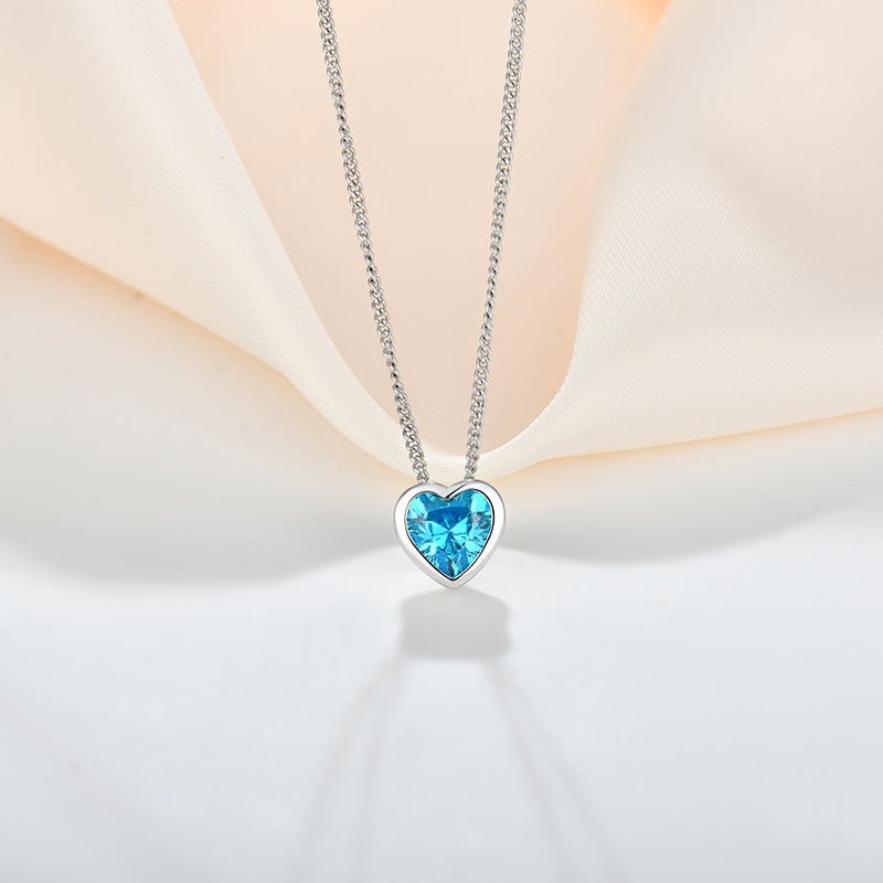 Exclusive Ocean Heart S925 Sterling Silver Necklace — Blue — Size 925 Silver — Back View