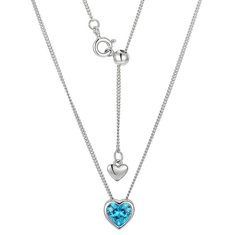 Exclusive Ocean Heart S925 Sterling Silver Necklace — Blue — Size 925 Silver — Top View
