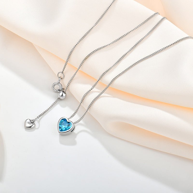 Exclusive Ocean Heart S925 Sterling Silver Necklace — Blue — Size 925 Silver — Side View