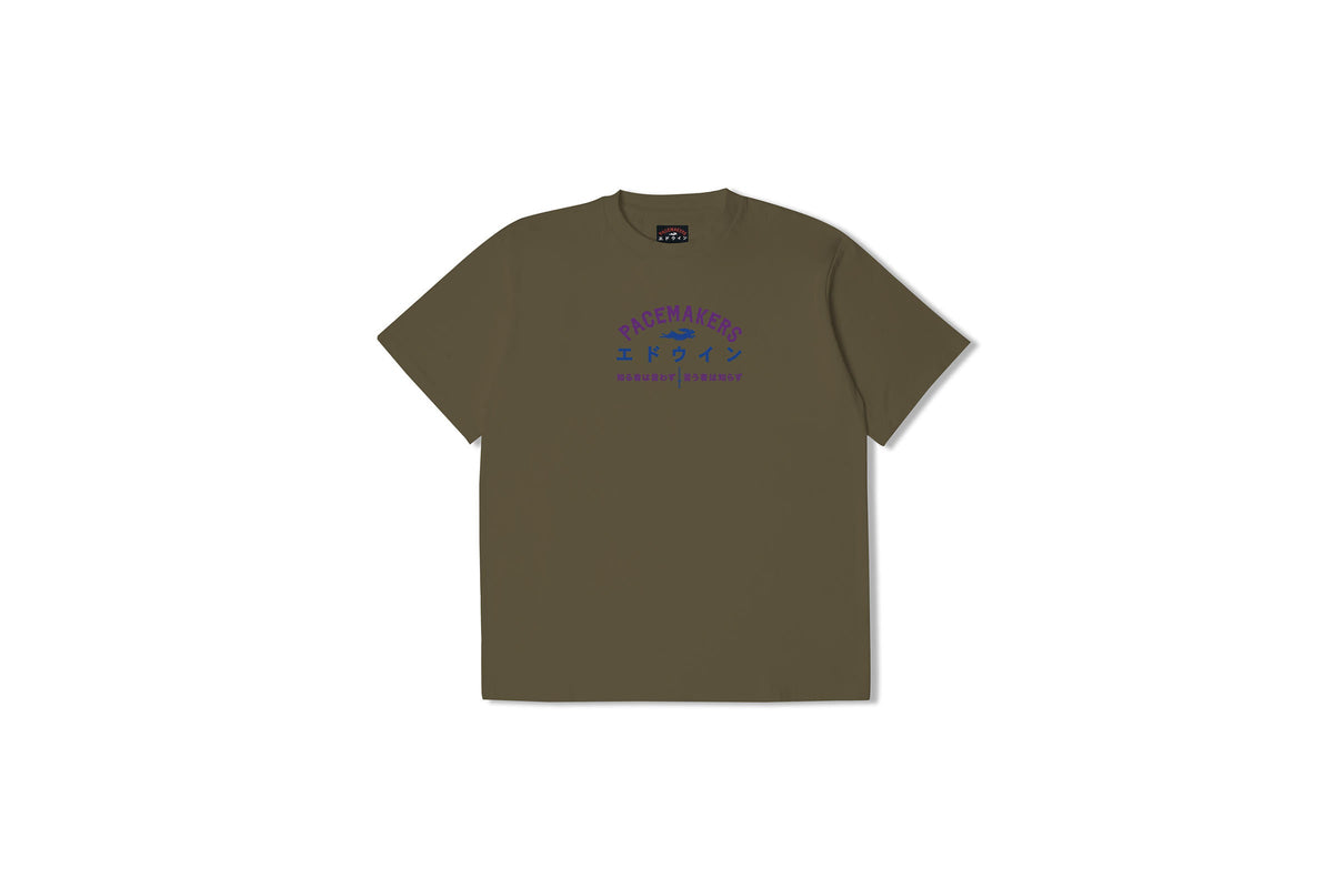 Exclusive Pacemaker x EDWIN TRUTH T-SHIRT "GREEN" — 2XS — Front View