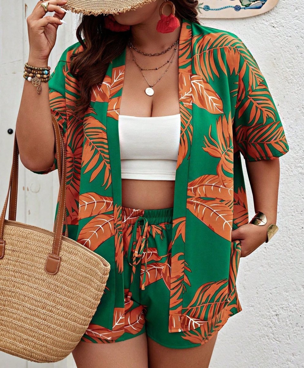 Exclusive Printed Casual Vacation Style Cardigan Shorts Suit — Black On White Background — Size S — Alternate View 9
