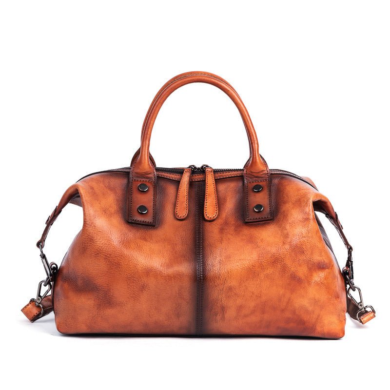 Exclusive Retro Cowhide Handbag | Vintage Leather Bag — Vintage coffee — Side View