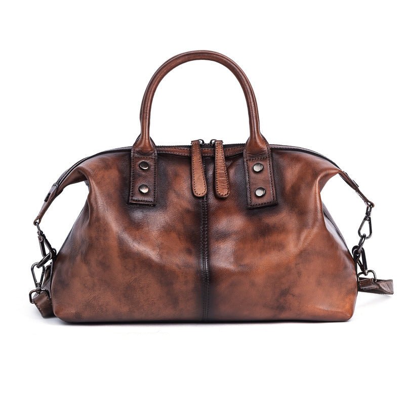Exclusive Retro Cowhide Handbag | Vintage Leather Bag — Vintage coffee — Back View