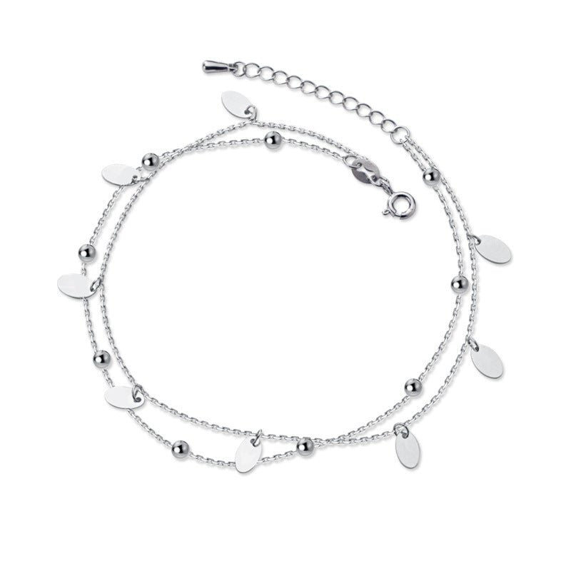 Exclusive S925 Silver Double-Layer Bead Anklet — S925 Silver Anklet — Size 925 Silver — Side View