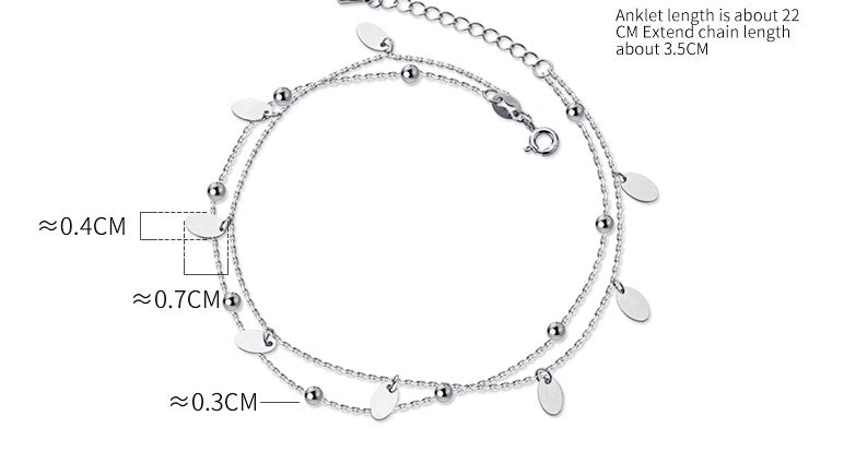 Exclusive S925 Silver Double-Layer Bead Anklet — S925 Silver Anklet — Size 925 Silver — Lifestyle View