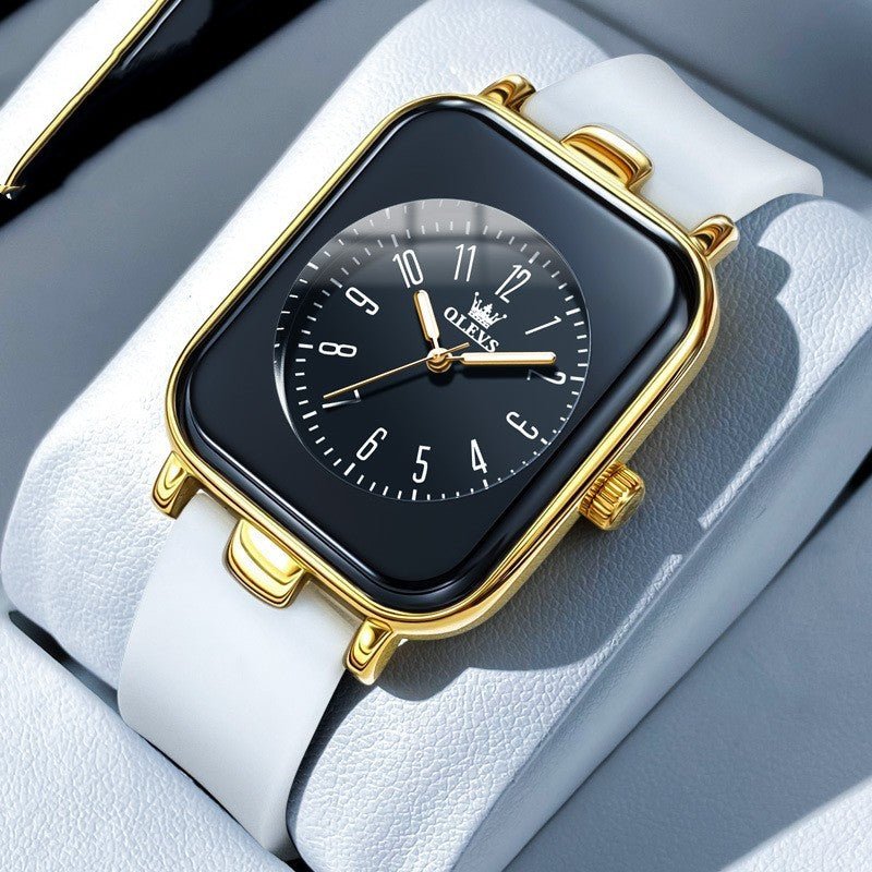 Exclusive Simple Trendy Silicone Band Quartz Watch For Women — Black Tape Gold Shell — Alternate View 9