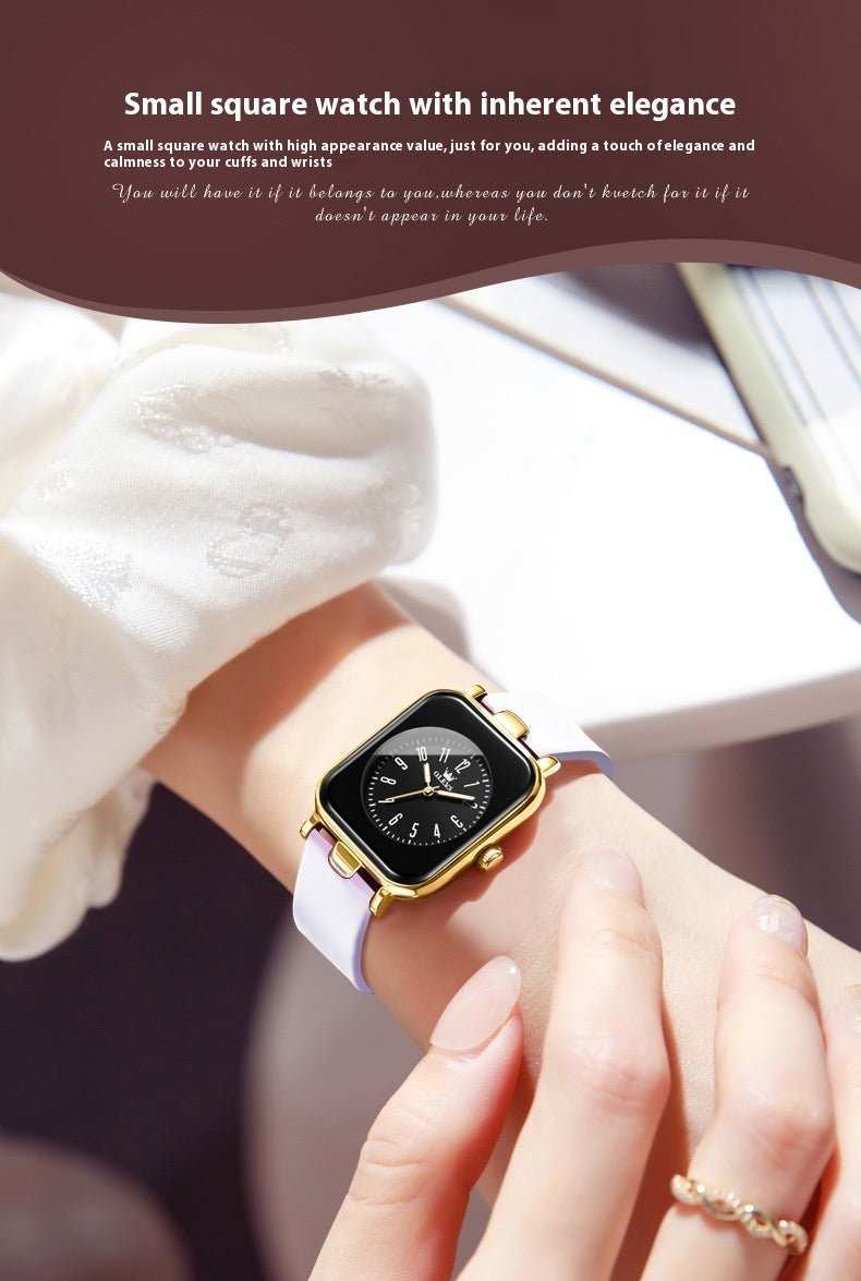 Exclusive Simple Trendy Silicone Band Quartz Watch For Women — Black Tape Gold Shell — Alternate View 8