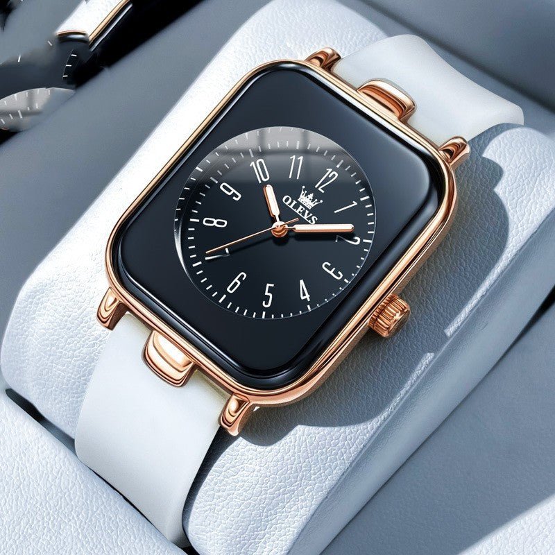 Exclusive Simple Trendy Silicone Band Quartz Watch For Women — Black Tape Gold Shell — Alternate View 10