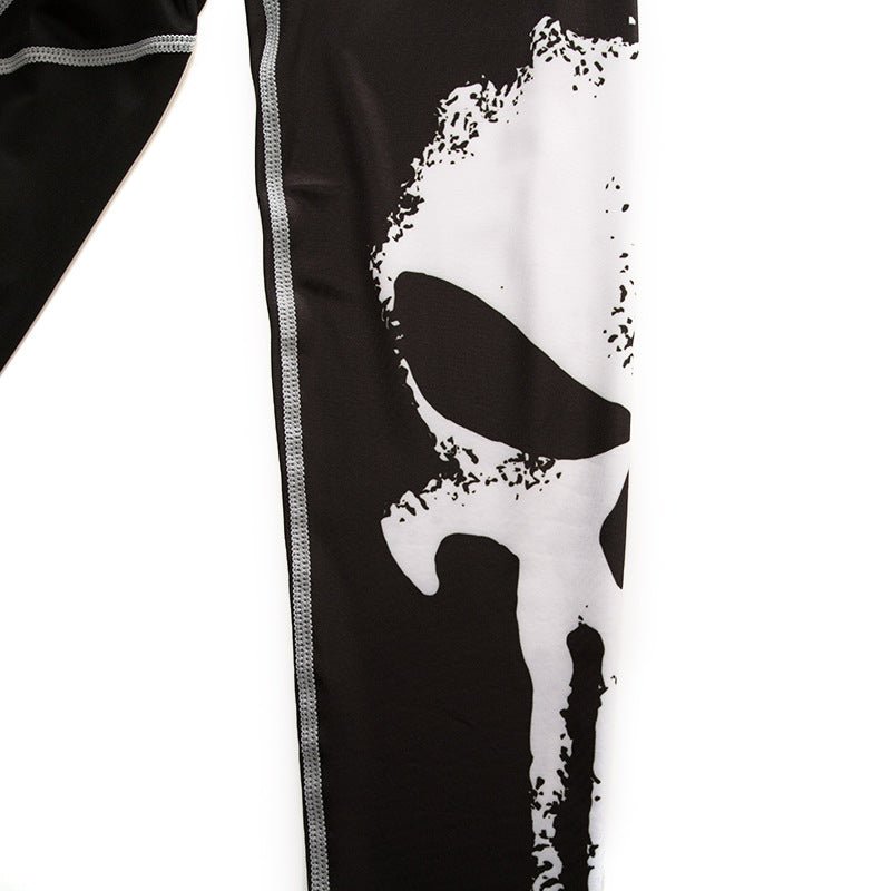 Exclusive Skull Print Long Sleeve Men's Workout Clothes — Black Skull — Size S — Alternate View 9