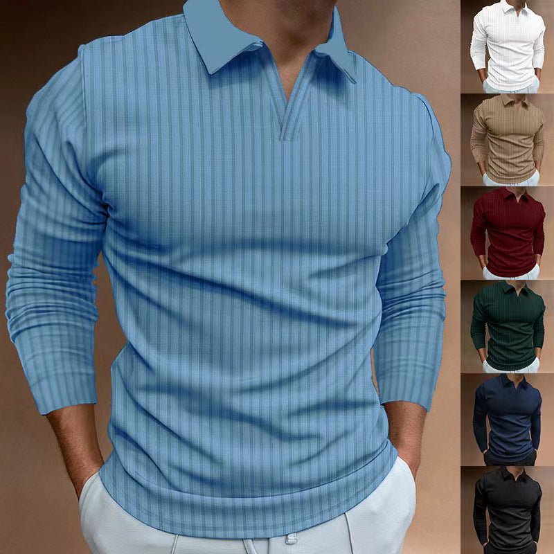 Exclusive Solid Color Fitness Business Casual Lapels Long Sleeve — White — Size S — Front View