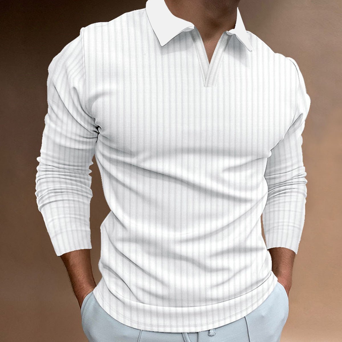 Exclusive Solid Color Fitness Business Casual Lapels Long Sleeve — White — Size S — Back View