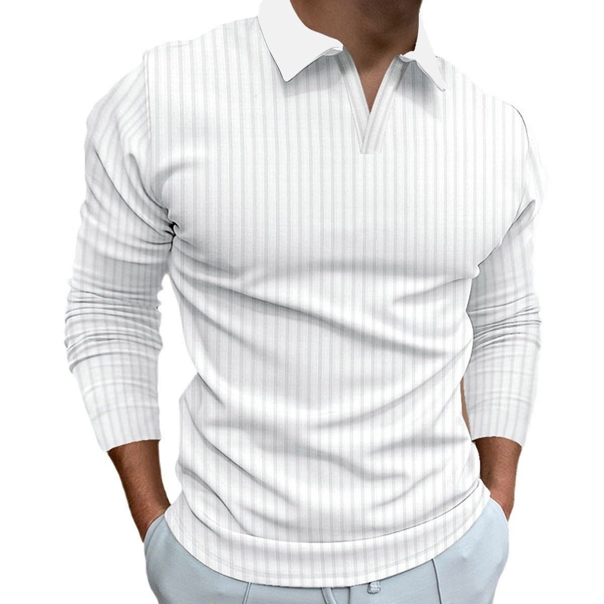 Exclusive Solid Color Fitness Business Casual Lapels Long Sleeve — White — Size S — Side View