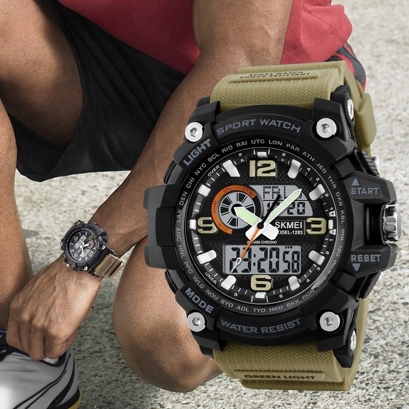 Exclusive Sports Waterproof Electronic Watch Multifunctional Men — Black — Front View