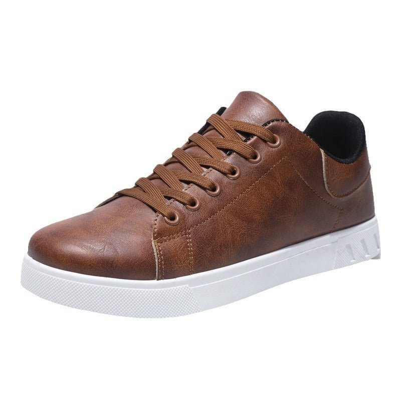 Exclusive Men's Casual PU Leather Shoes – Low-Top Flat Heel Everyday Sneakers — Dark Brown — Size 39 — Detail View