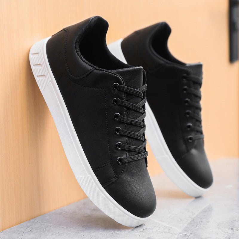 Exclusive Men's Casual PU Leather Shoes – Low-Top Flat Heel Everyday Sneakers — Dark Brown — Size 39 — Side View