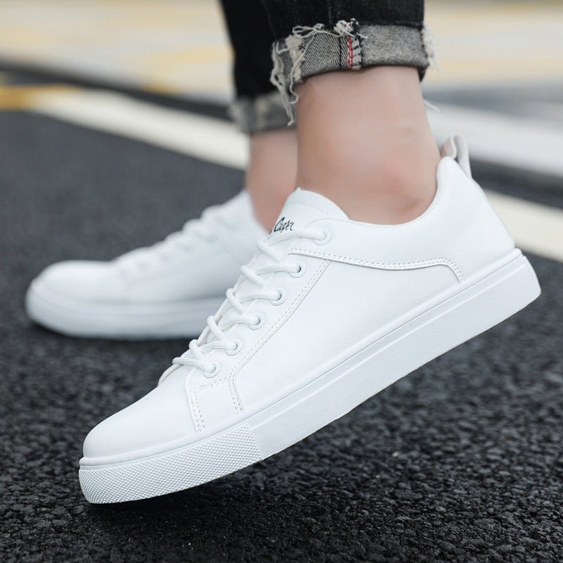 Exclusive Summer Men's PU Leather Casual Shoes — White And Black — Size 39 — Front View