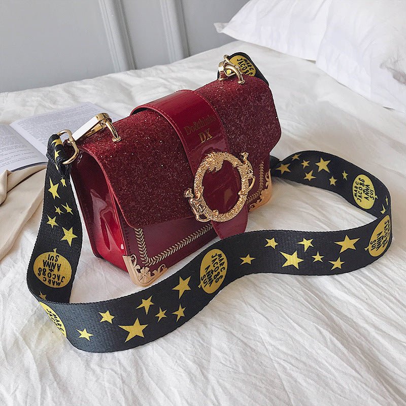 Exclusive Textured sequin crossbody shoulder bag — Wine Red — Top View
