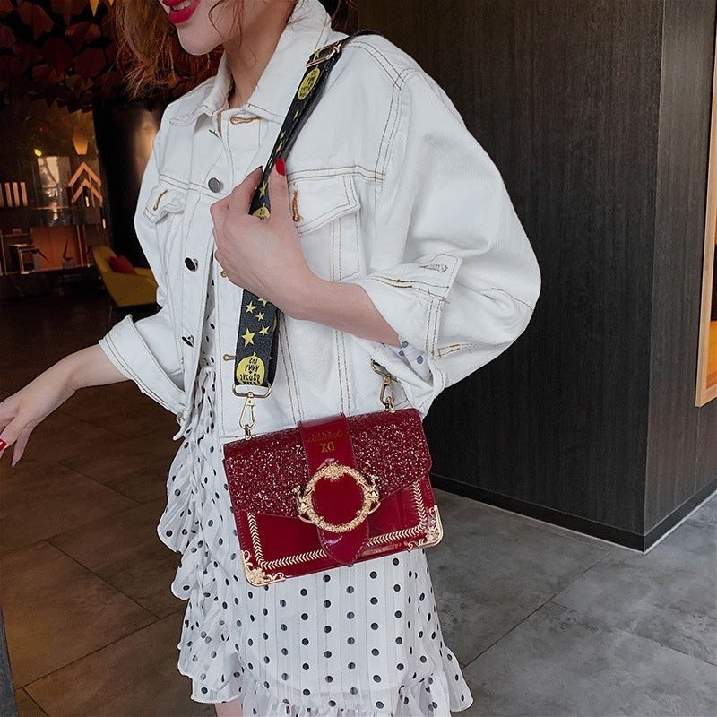 Exclusive Textured sequin crossbody shoulder bag — Wine Red — Side View