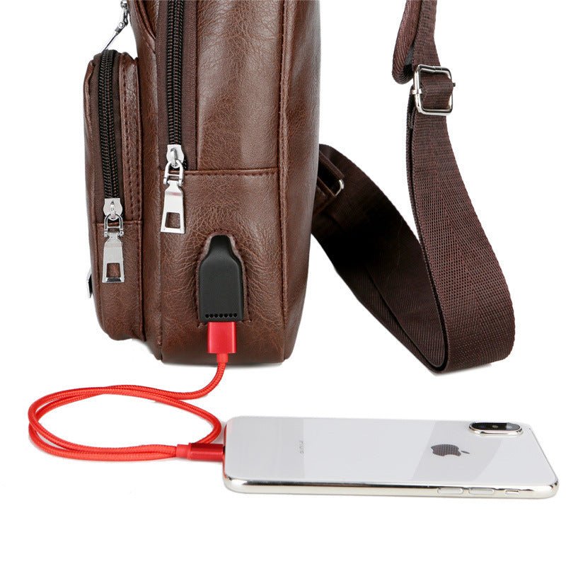Exclusive USB Portable Charging Chest Bag — Light brown — Back View