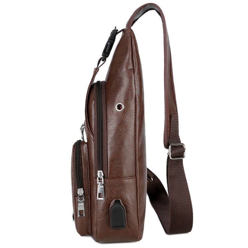 Exclusive USB Portable Charging Chest Bag — Light brown — Detail View