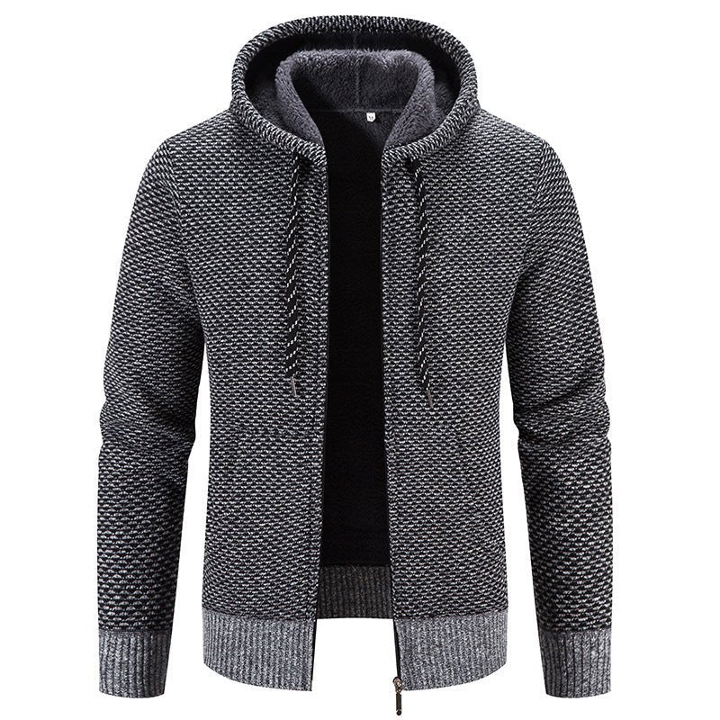 Exclusive Warm Casual Thicken Plush Sweater Coat — Wine Red — Size M — Detail View