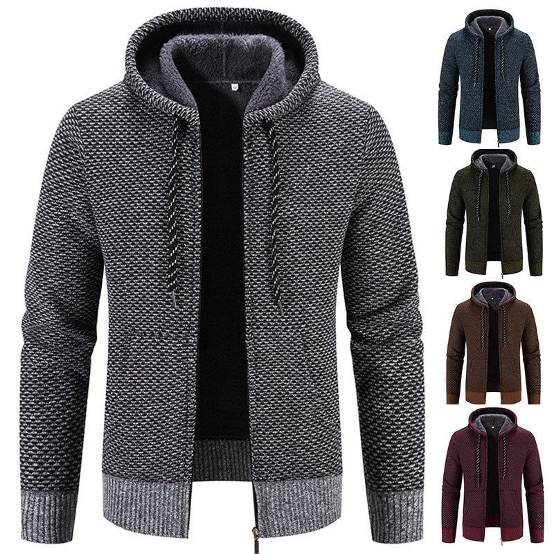 Exclusive Warm Casual Thicken Plush Sweater Coat — Wine Red — Size M — Front View