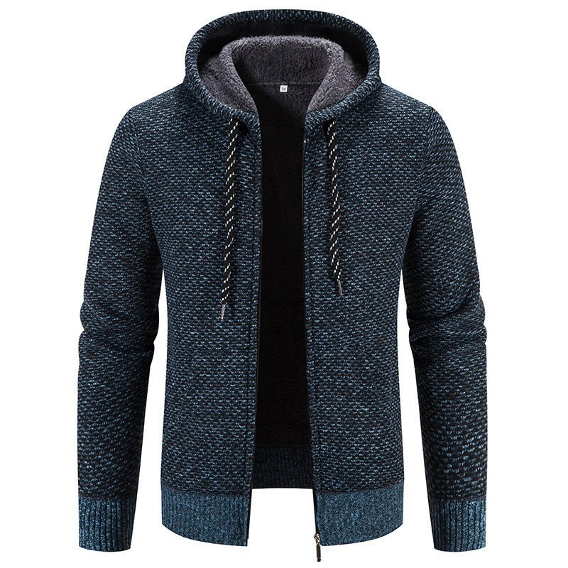 Exclusive Warm Casual Thicken Plush Sweater Coat — Wine Red — Size M — Top View