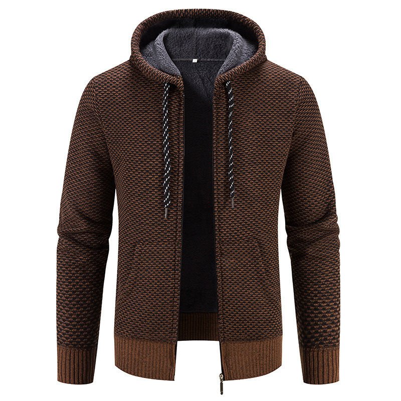 Exclusive Warm Casual Thicken Plush Sweater Coat — Wine Red — Size M — Lifestyle View
