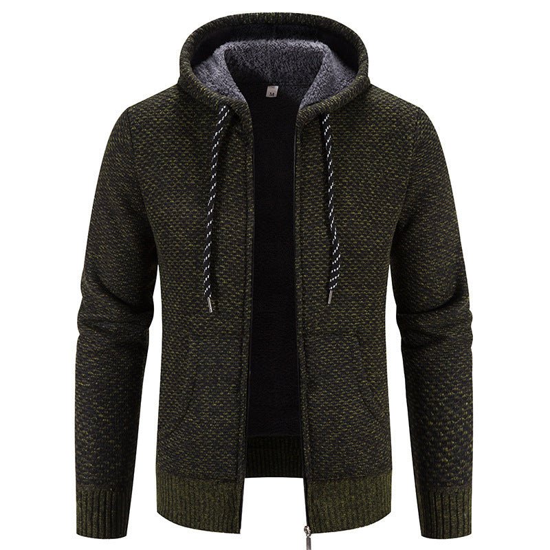 Exclusive Warm Casual Thicken Plush Sweater Coat — Wine Red — Size M — Back View