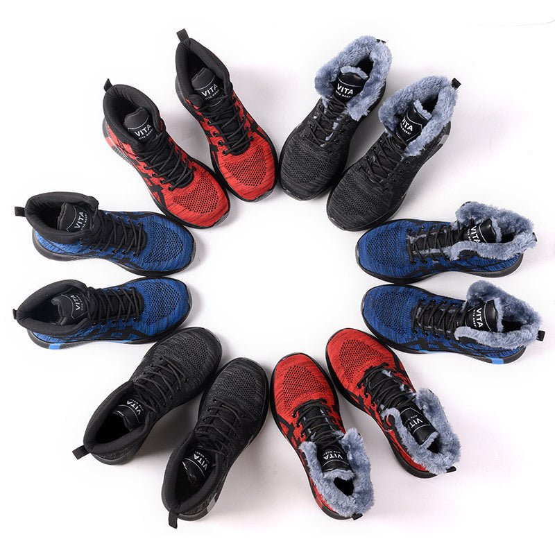 Exclusive Warm Thickened Breathable Lace-up Safety Shoes — Black Velvet — Size Size36 — Back View