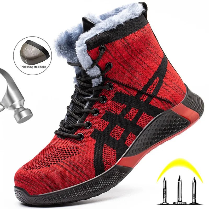 Exclusive Warm Thickened Breathable Lace-up Safety Shoes — Black Velvet — Size Size36 — Front View