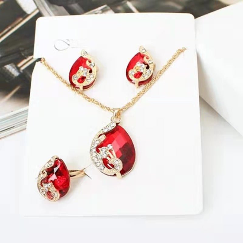 Exclusive Watch Bracelet Ring Necklace Earrings Combination Gift Box — Red Flower Disk Set — Alternate View 8