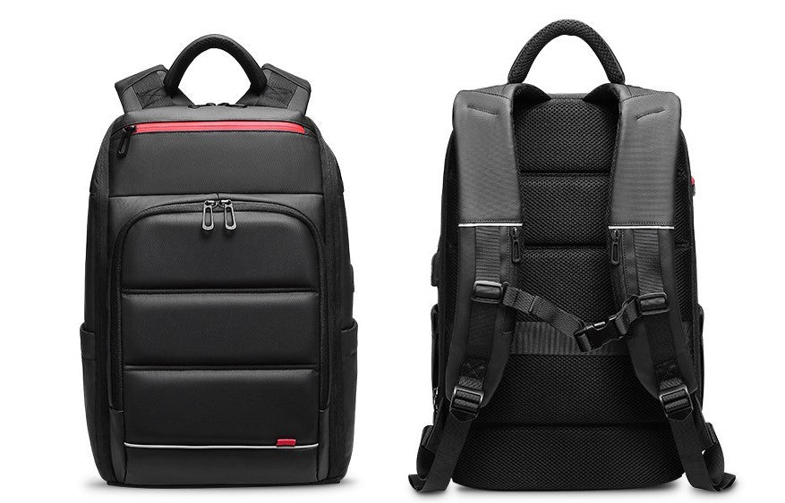 Exclusive Waterproof USB Charge Laptop Backpack — Black — Back View