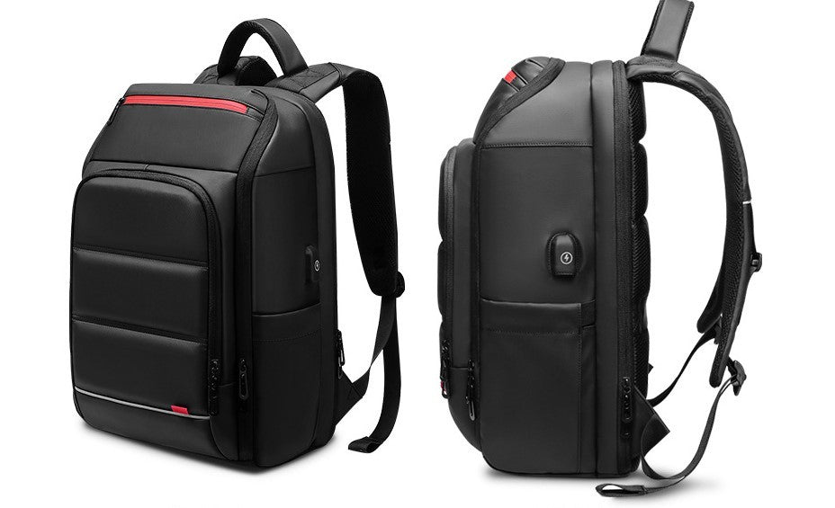 Exclusive Waterproof USB Charge Laptop Backpack — Black — Detail View