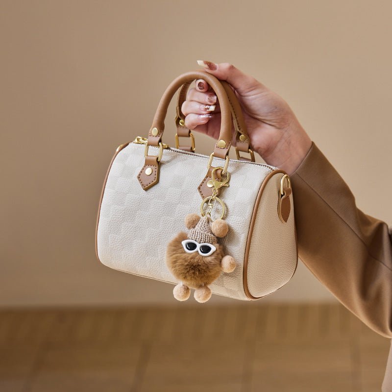 Exclusive White Boston Pillow Bag — Beige And Apricot — Size 20x12x14.5CM — Back View