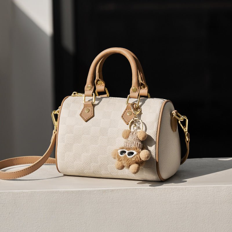 Exclusive White Boston Pillow Bag — Beige And Apricot — Size 20x12x14.5CM — Lifestyle View
