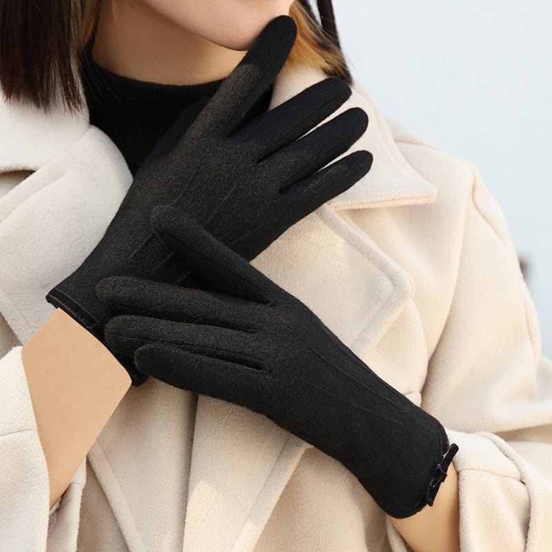Exclusive Winter Fleece Lined Padded Warm Keeping Finger Gloves — Pink — Size Free Size — Detail View