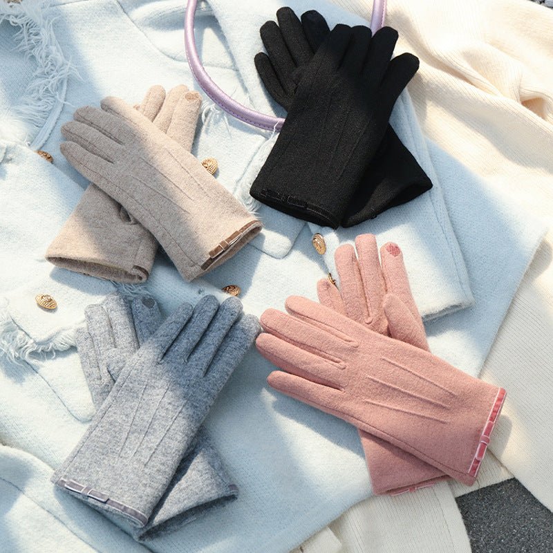 Exclusive Winter Fleece Lined Padded Warm Keeping Finger Gloves — Pink — Size Free Size — Front View