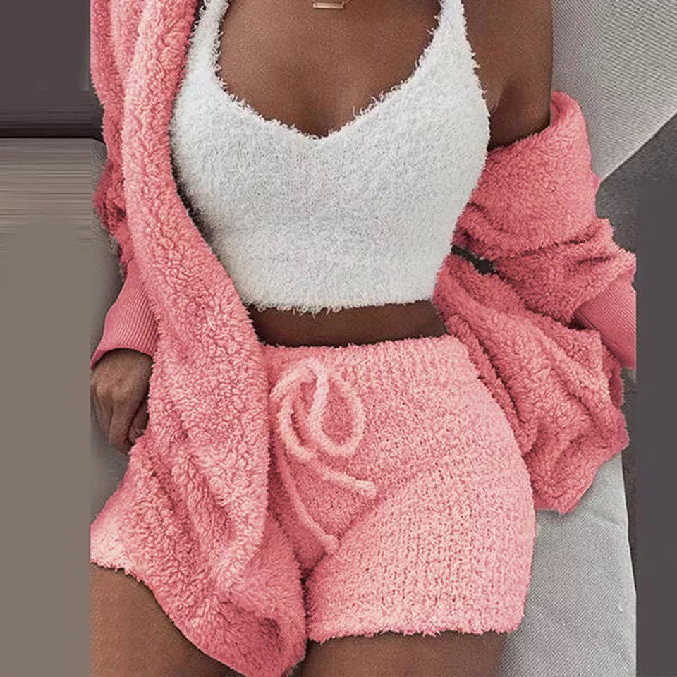 Exclusive Winter Sexy Women Home Wear Suit — Red — Size S — Side View
