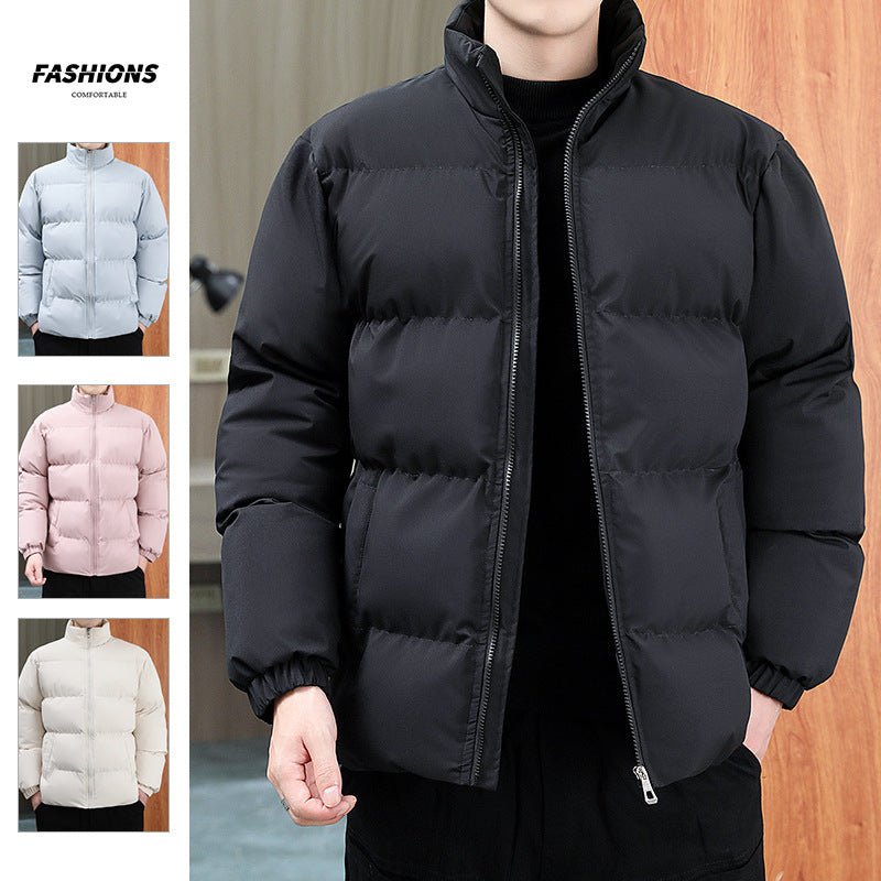 Exclusive Winter Stand-collar Cotton Coat — Black — Size S — Side View