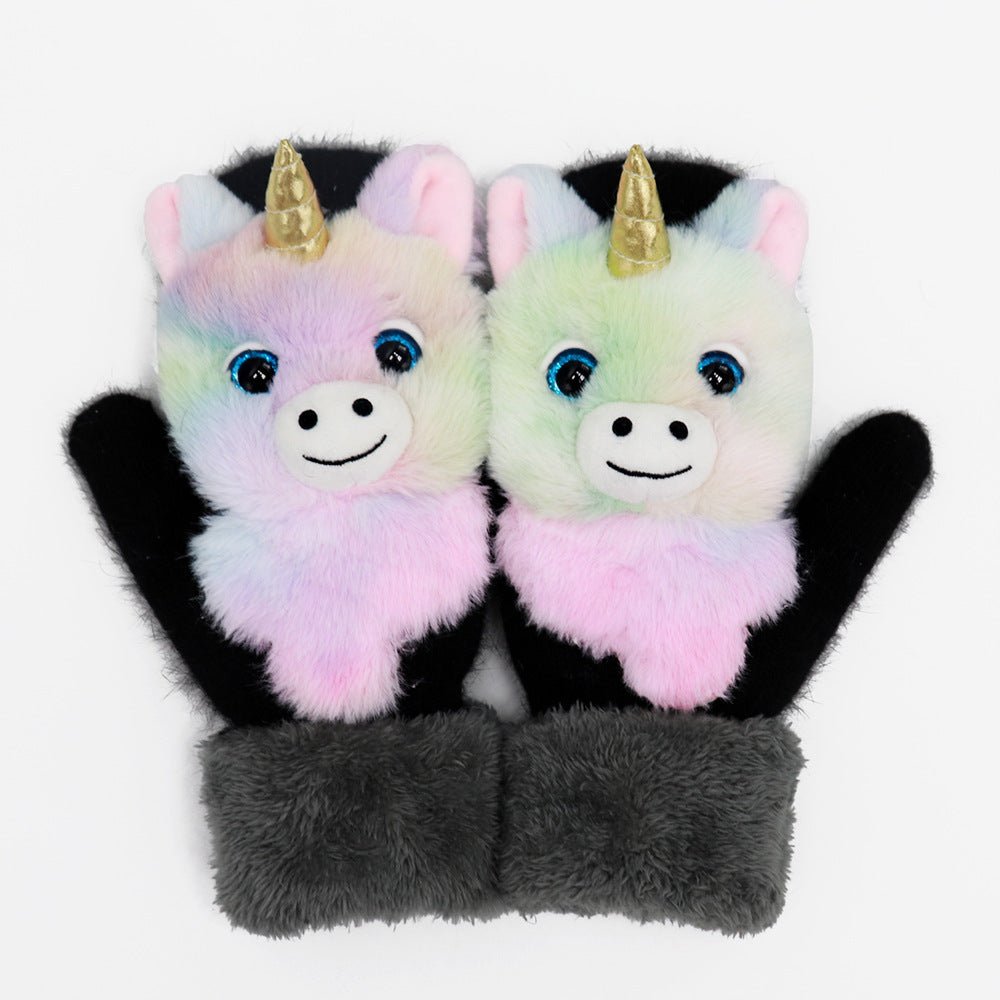 Exclusive Winter Women's Plush Cartoon Animal Gloves — Black Panda — Size Adult Gloves — Alternate View 15