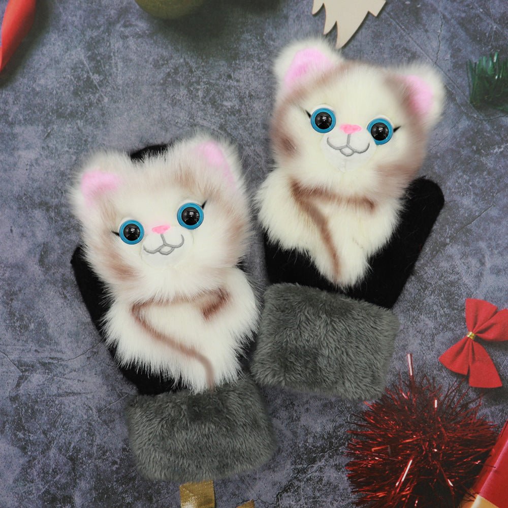 Exclusive Winter Women's Plush Cartoon Animal Gloves — Black Panda — Size Adult Gloves — Alternate View 12