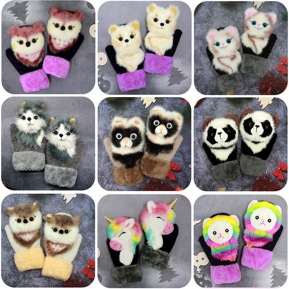 Exclusive Winter Women's Plush Cartoon Animal Gloves — Black Panda — Size Adult Gloves — Back View