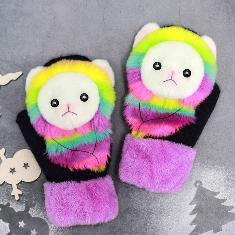 Exclusive Winter Women's Plush Cartoon Animal Gloves — Black Panda — Size Adult Gloves — Alternate View 16