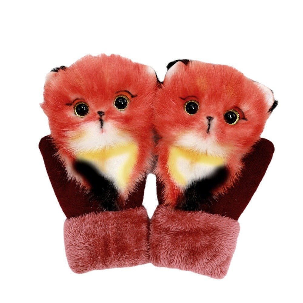 Exclusive Winter Women's Plush Cartoon Animal Gloves — Black Panda — Size Adult Gloves — Detail View
