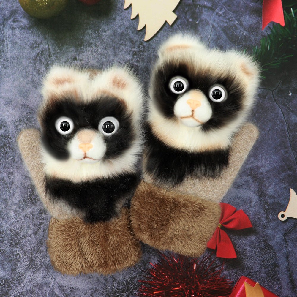 Exclusive Winter Women's Plush Cartoon Animal Gloves — Black Panda — Size Adult Gloves — Alternate View 9