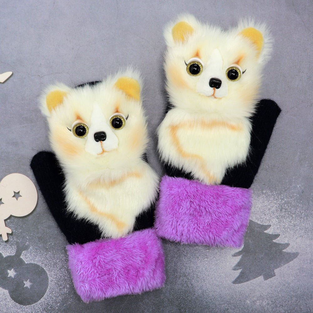 Exclusive Winter Women's Plush Cartoon Animal Gloves — Black Panda — Size Adult Gloves — Top View