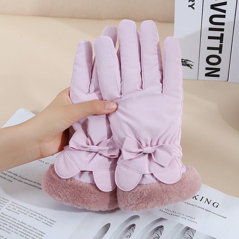 Exclusive Winter Women's Touch Screen Fleece-lined Thickened Warm Gloves — Fur Mouth Bear Beige — Alternate View 13