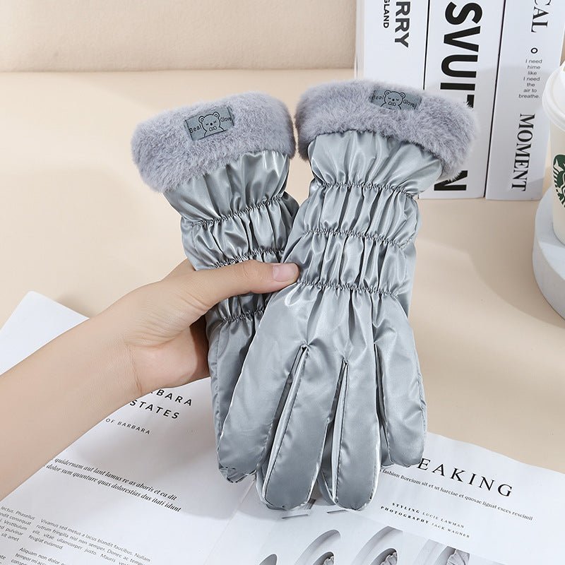 Exclusive Winter Women's Touch Screen Fleece-lined Thickened Warm Gloves — Fur Mouth Bear Beige — Alternate View 7