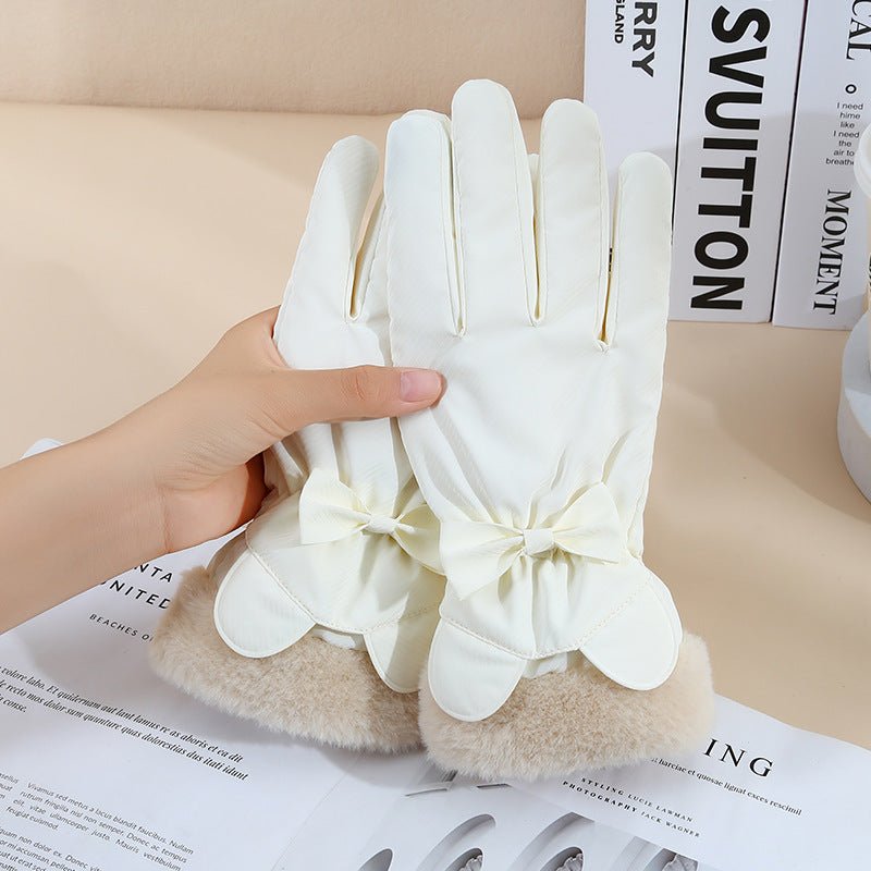 Exclusive Winter Women's Touch Screen Fleece-lined Thickened Warm Gloves — Fur Mouth Bear Beige — Alternate View 14